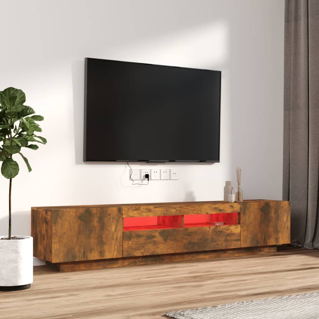 Set Mobili TV 2pz con Luci LED Rovere Fumo in Legno Multistrato - homemem39