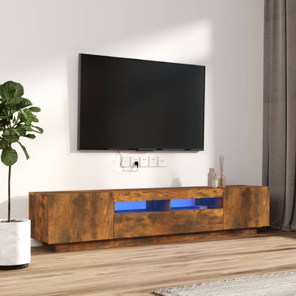 Set Mobili TV 2pz con Luci LED Rovere Fumo in Legno Multistrato - homemem39