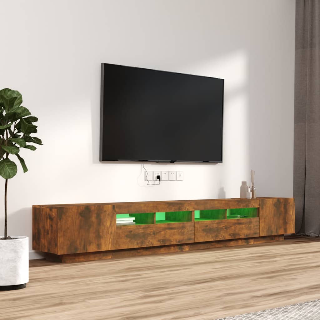 Set Mobili TV 3pz con Luci LED Rovere Fumo in Legno Multistrato - homemem39