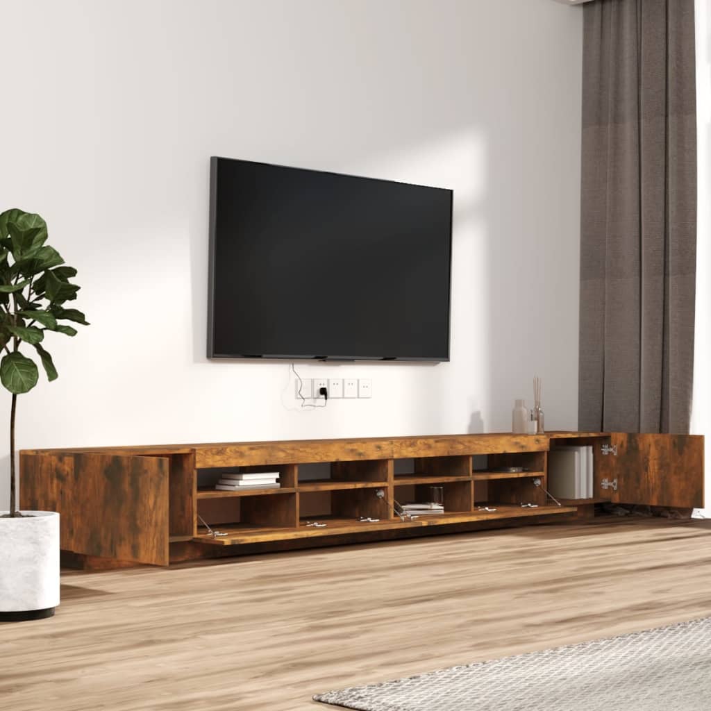 Set Mobili TV 3pz con Luci LED Rovere Fumo in Legno Multistrato - homemem39