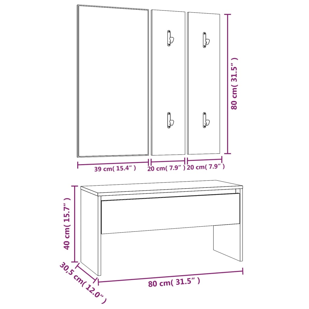 Set di Mobili da Corridoio Grigio Sonoma in Legno Multistrato - homemem39