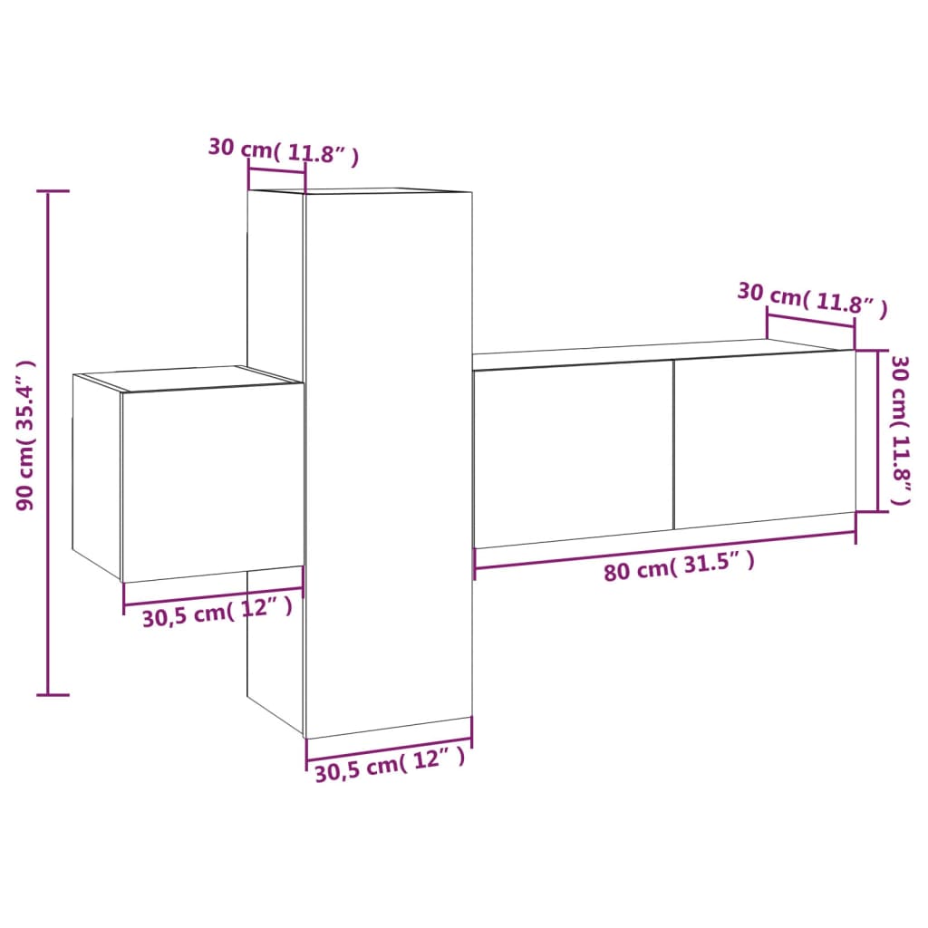 Set Mobili Porta TV 3 pz Rovere Fumo in Legno Multistrato - homemem39