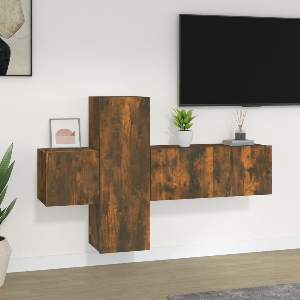 Set Mobili Porta TV 3 pz Rovere Fumo in Legno Multistrato - homemem39