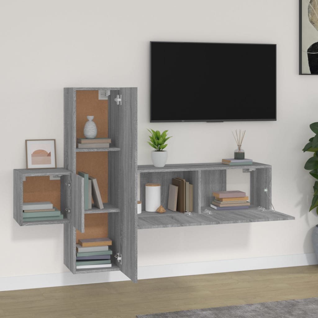 Set Mobili Porta TV 3 pz Grigio Sonoma in Legno Multistrato - homemem39