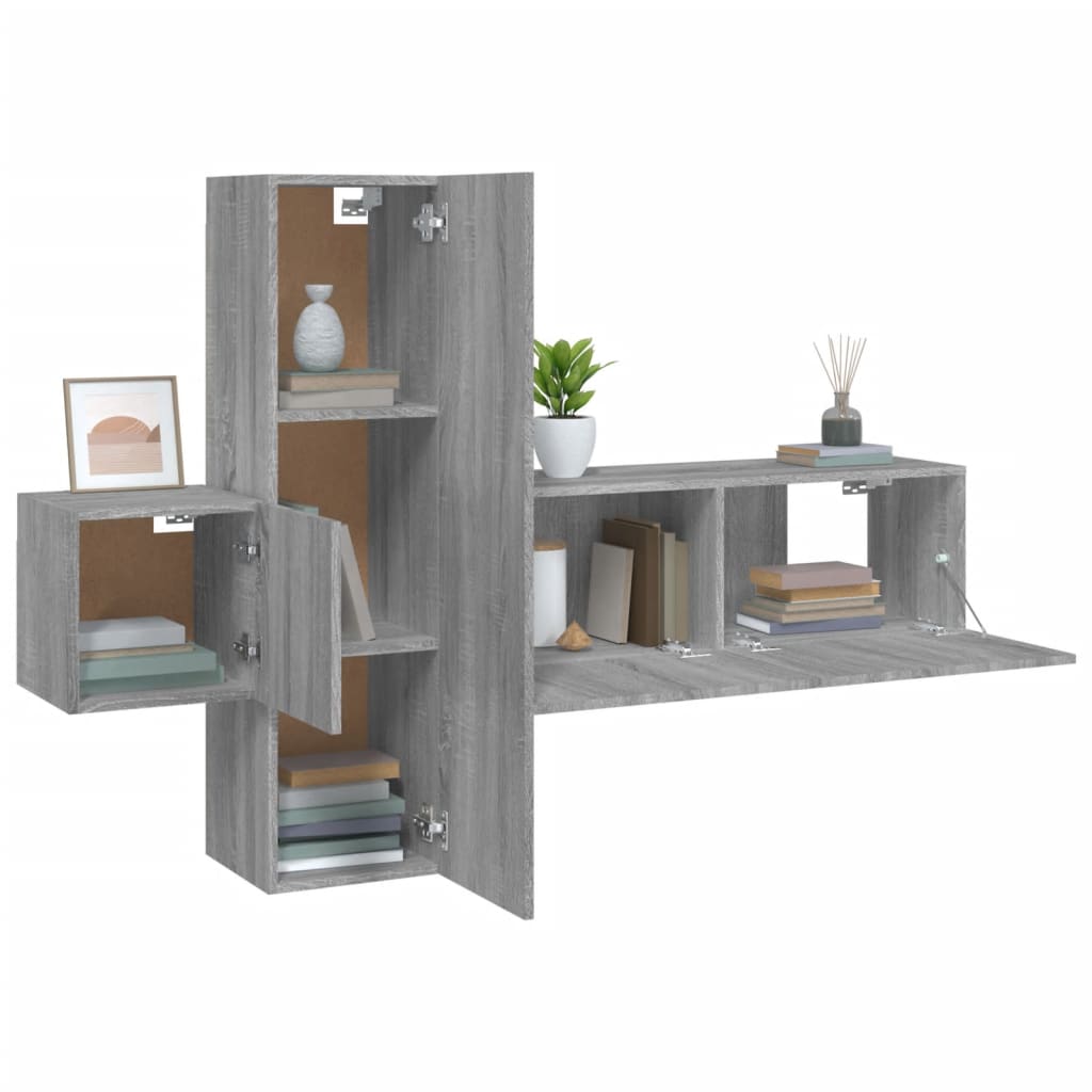 Set Mobili Porta TV 3 pz Grigio Sonoma in Legno Multistrato - homemem39