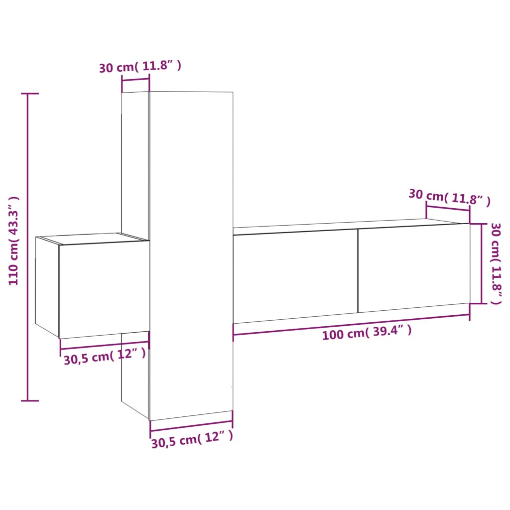 Set Mobili Porta TV 3 pz Grigio Sonoma in Legno Multistrato - homemem39