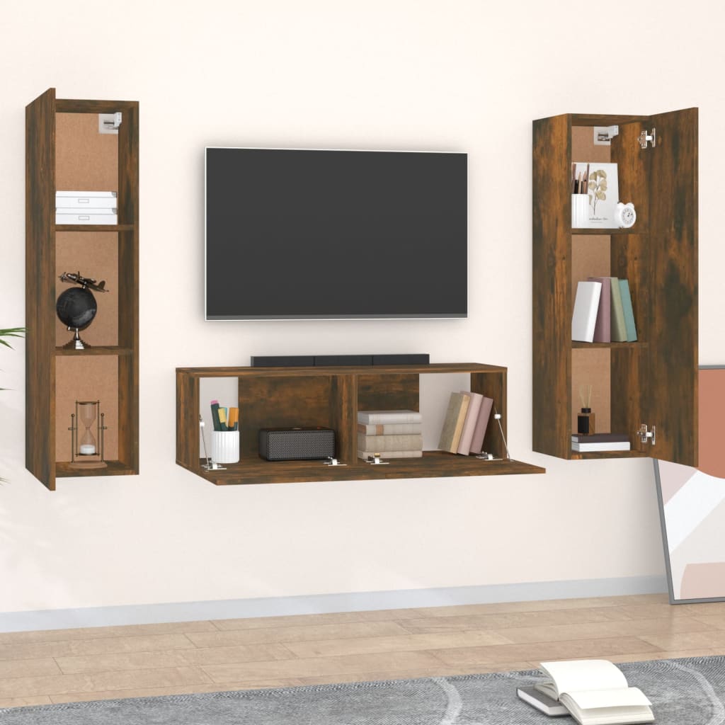 Set Mobili Porta TV 3 pz Rovere Fumo in Legno Multistrato - homemem39