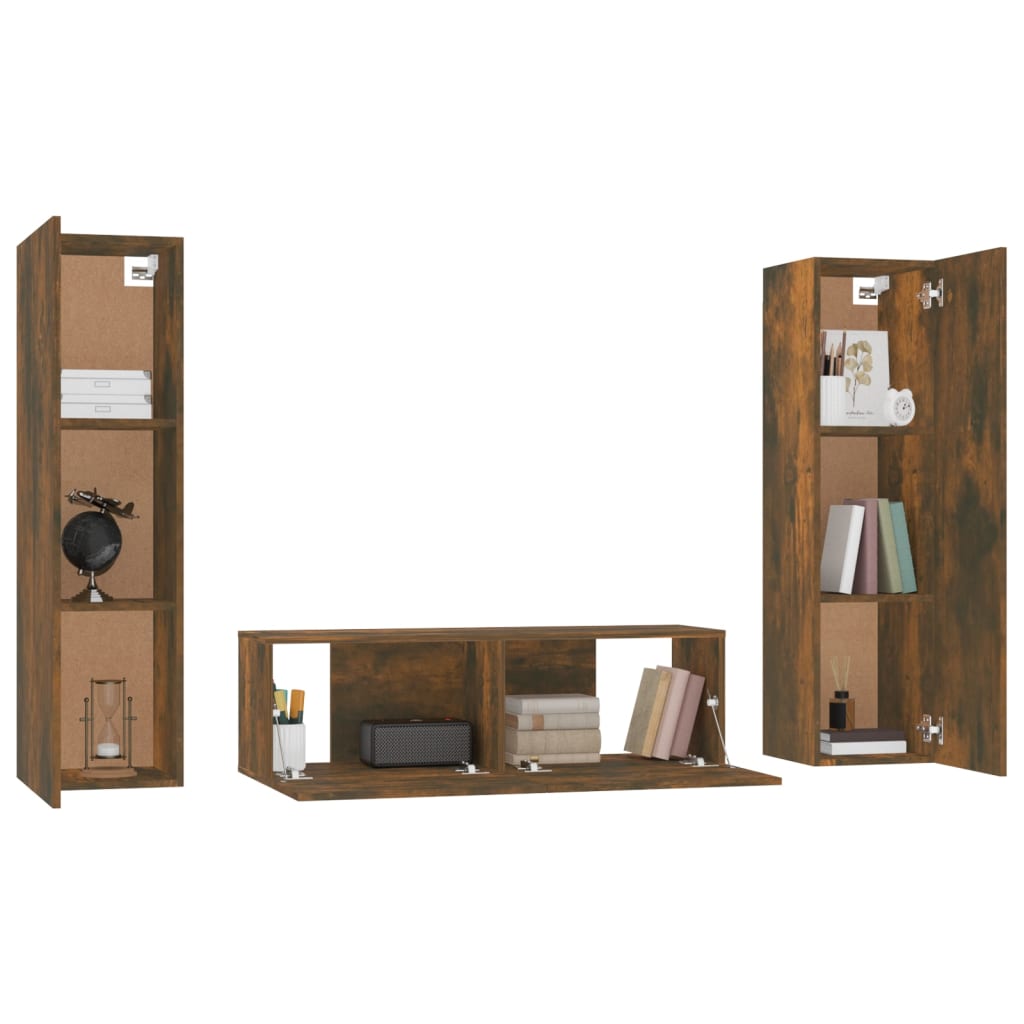 Set Mobili Porta TV 3 pz Rovere Fumo in Legno Multistrato - homemem39