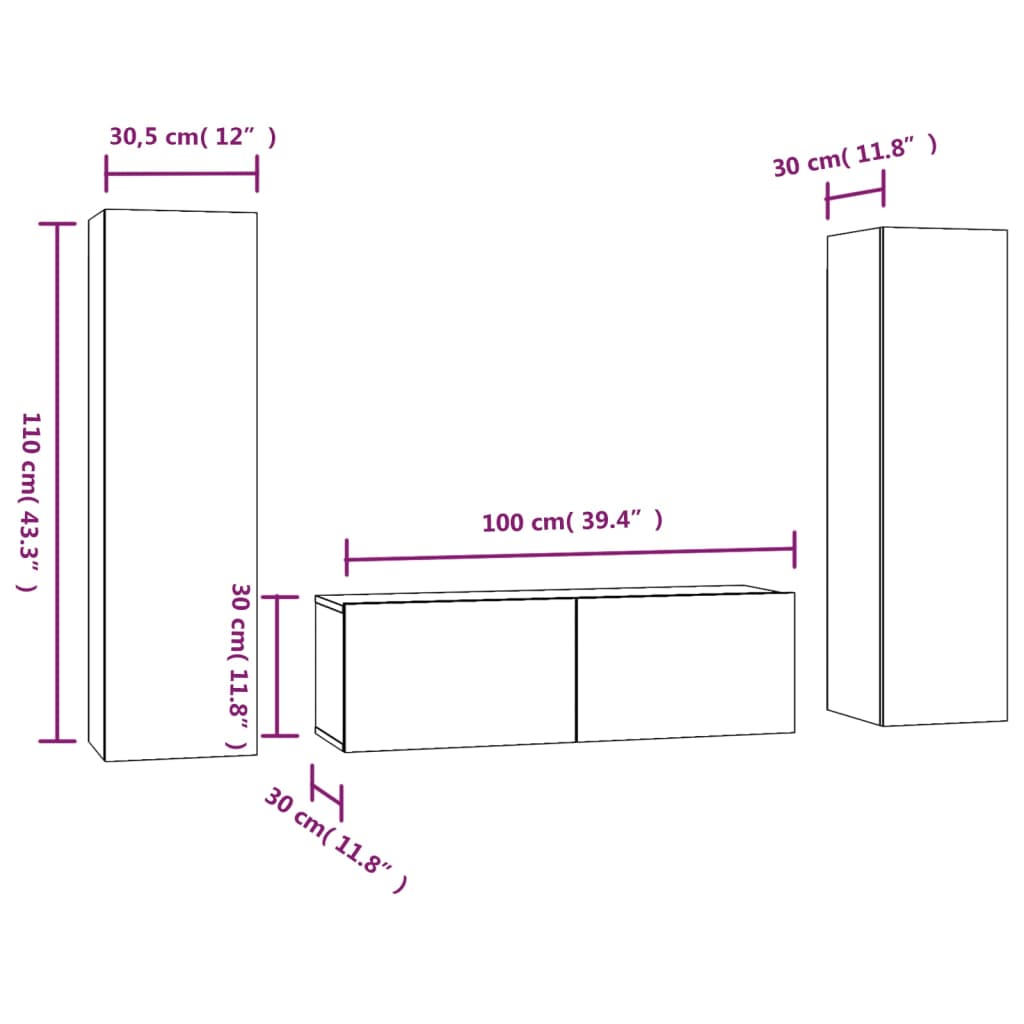 Set Mobili Porta TV 3 pz Rovere Fumo in Legno Multistrato - homemem39