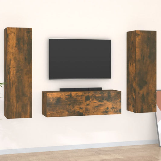 Set Mobili Porta TV 3 pz Rovere Fumo in Legno Multistrato - homemem39