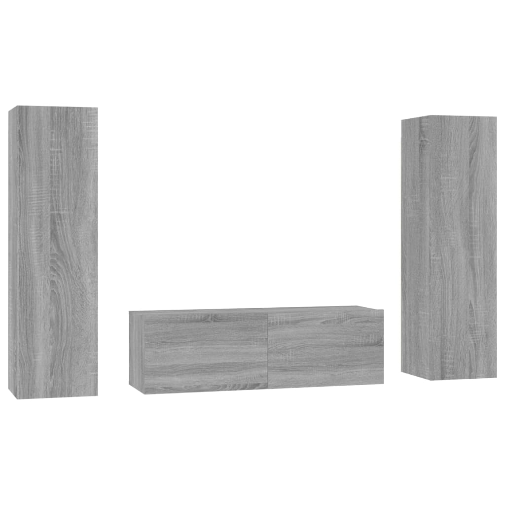 Set Mobili Porta TV 3 pz Grigio Sonoma in Legno Multistrato - homemem39