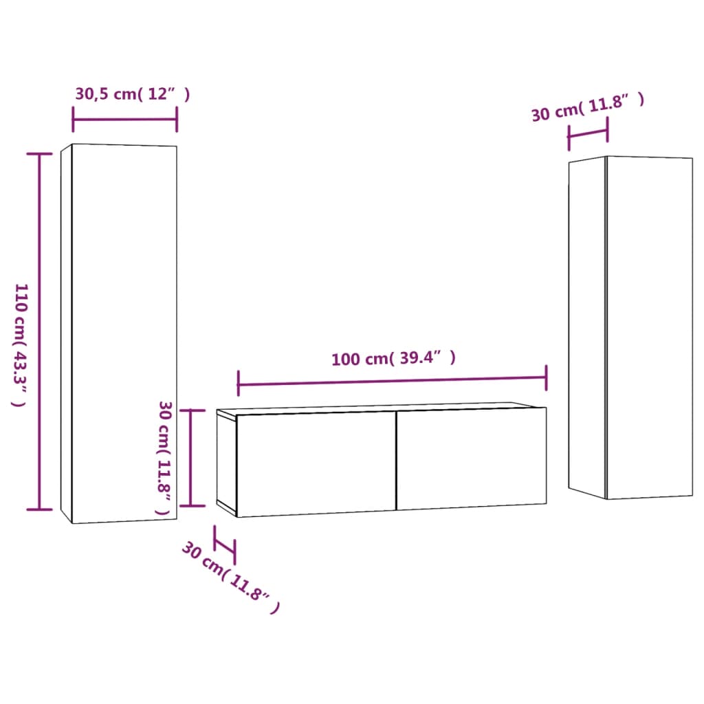 Set Mobili Porta TV 3 pz Grigio Sonoma in Legno Multistrato - homemem39