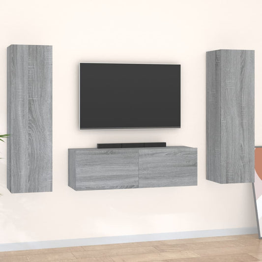 Set Mobili Porta TV 3 pz Grigio Sonoma in Legno Multistrato - homemem39