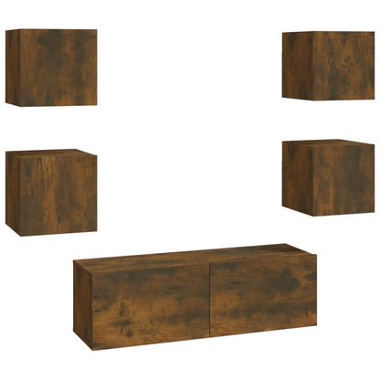 Set di Mobili TV a Parete Rovere Fumo in Legno Multistrato - homemem39