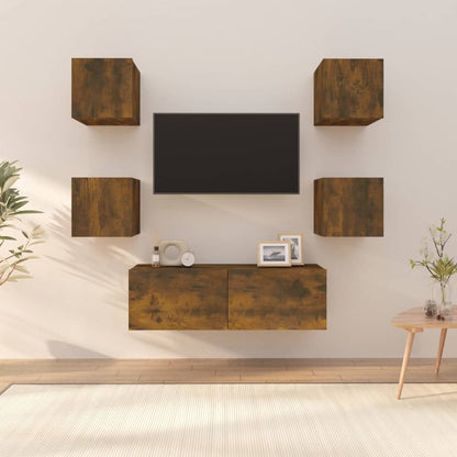 Set di Mobili TV a Parete Rovere Fumo in Legno Multistrato - homemem39