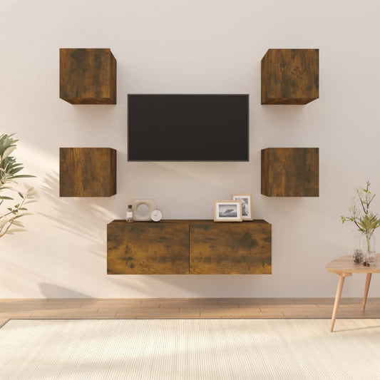 Set di Mobili TV a Parete Rovere Fumo in Legno Multistrato - homemem39