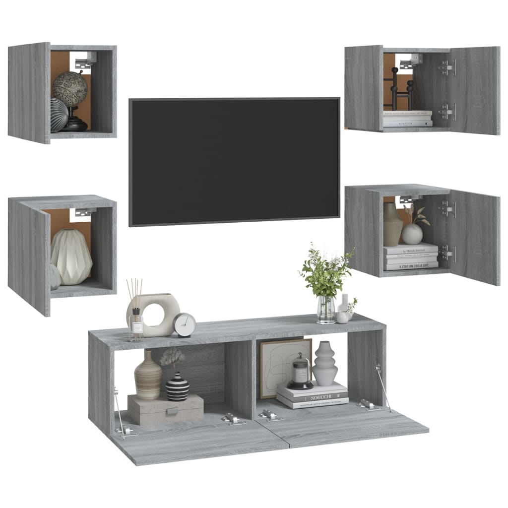 Set di Mobili TV a Parete Grigio Sonoma in Legno Multistrato - homemem39