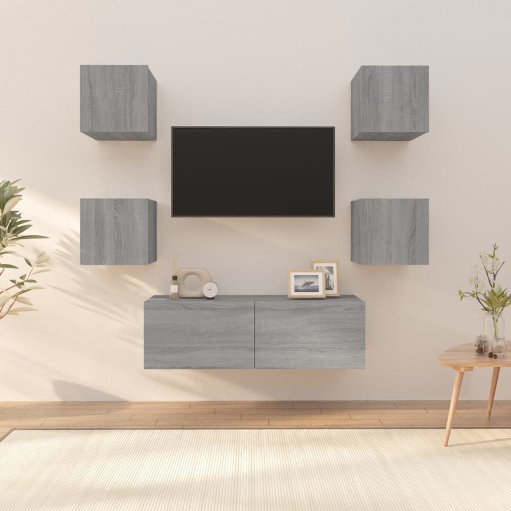 Set di Mobili TV a Parete Grigio Sonoma in Legno Multistrato - homemem39