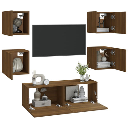 Set di Mobili TV a Parete Rovere Marrone in Legno Multistrato - homemem39