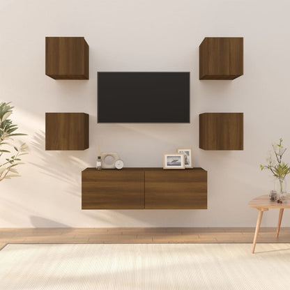 Set di Mobili TV a Parete Rovere Marrone in Legno Multistrato - homemem39