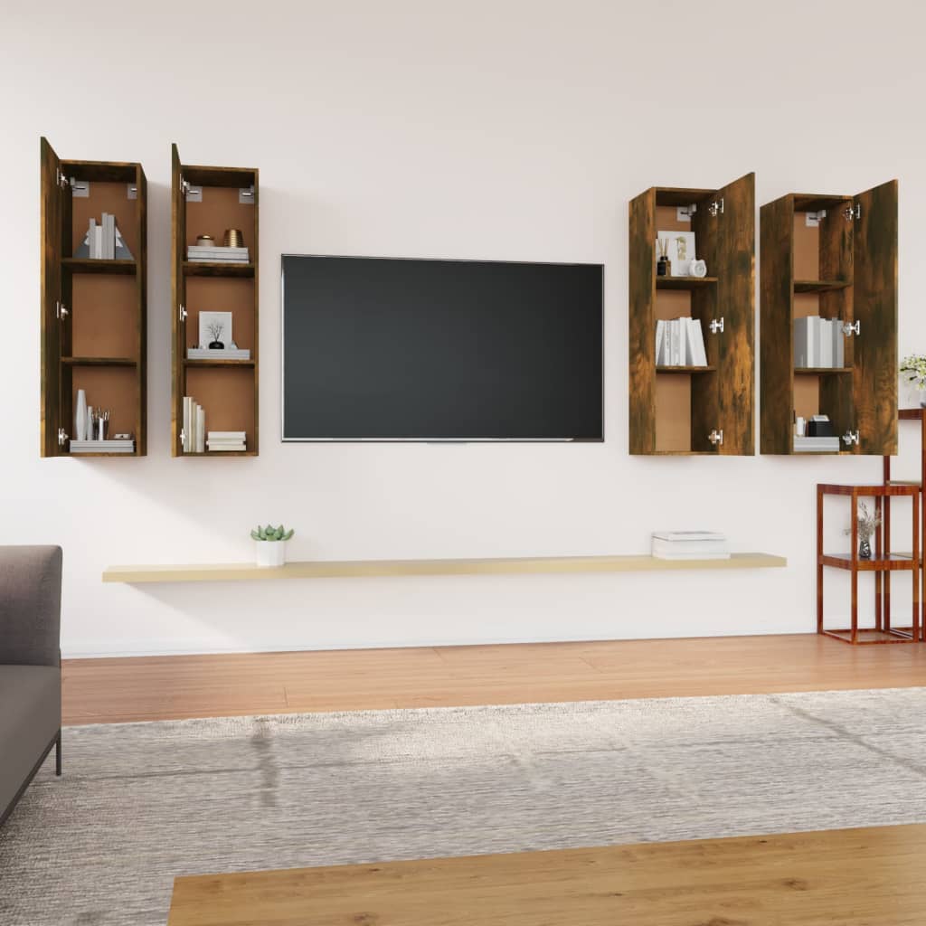 Mobili TV 4 pz Rovere Fumo 30,5x30x110 cm in Legno Multistrato - homemem39