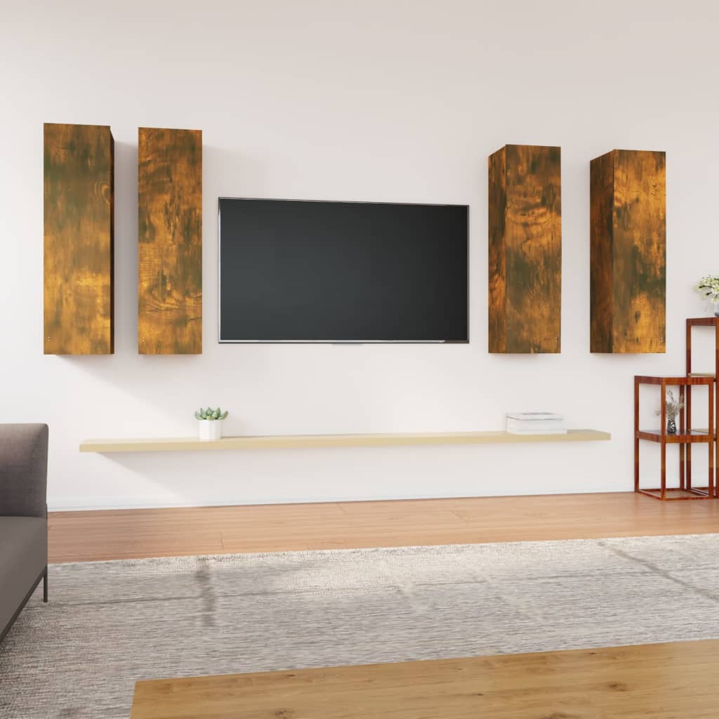 Mobili TV 4 pz Rovere Fumo 30,5x30x110 cm in Legno Multistrato - homemem39