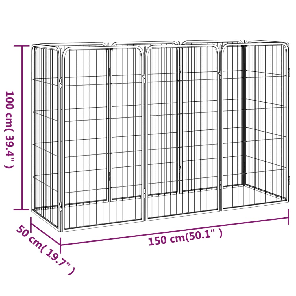 Box Cani 8 Pannelli Nero 50x100 cm Acciaio Verniciato Polvere - homemem39