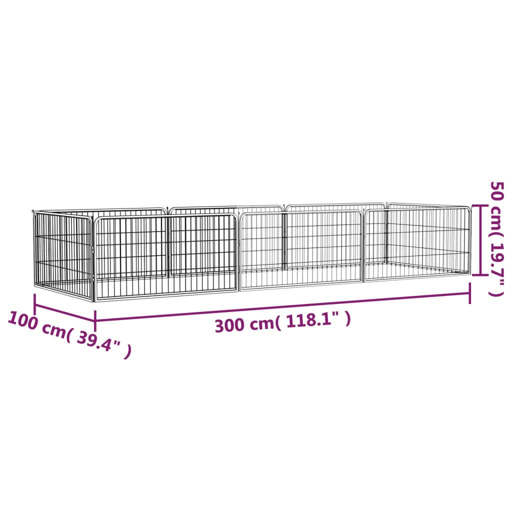 Box Cani 8 Pannelli Nero 100x50 cm Acciaio Verniciato Polvere - homemem39