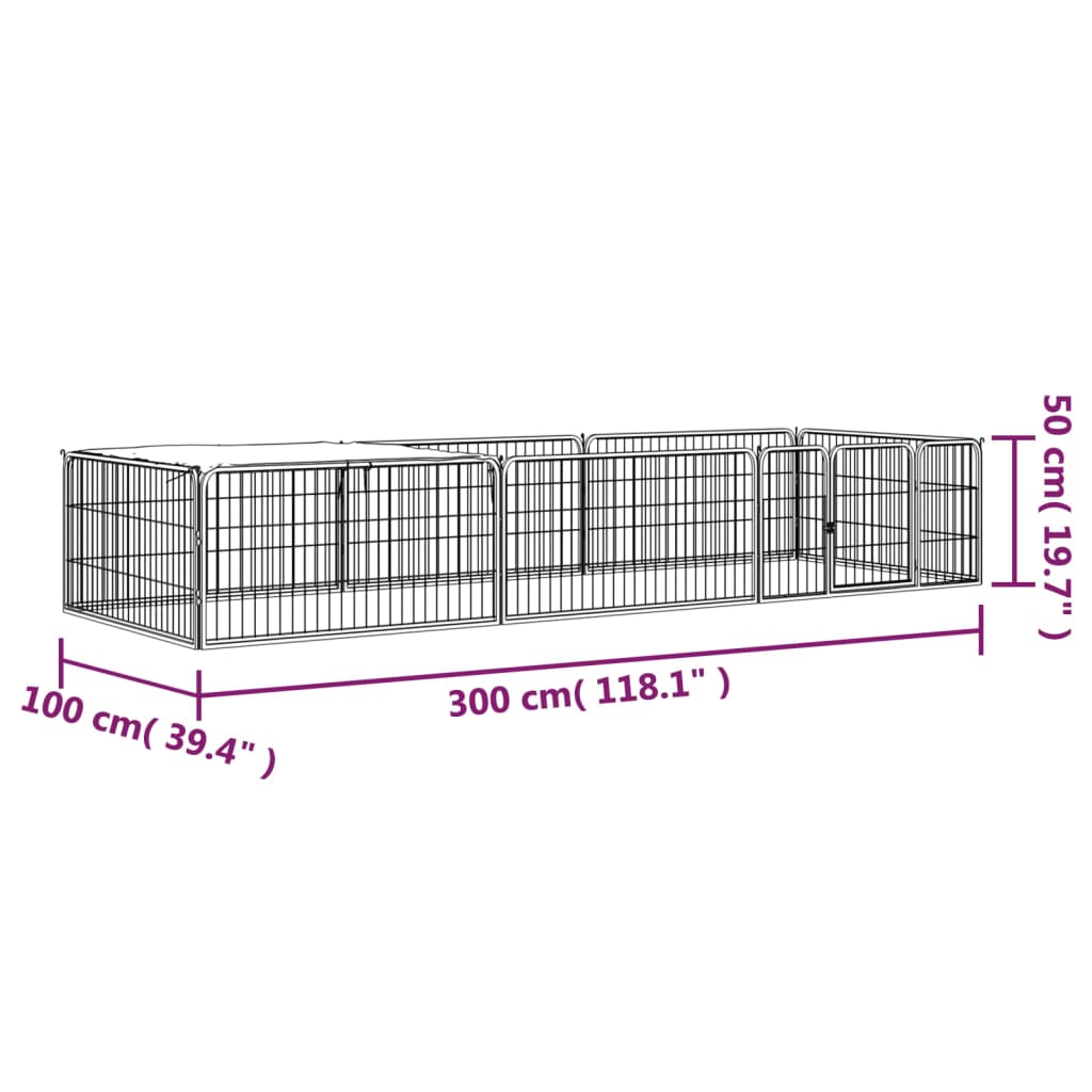 Box Cani 8 Pannelli Nero 100x50 cm Acciaio Verniciato Polvere - homemem39