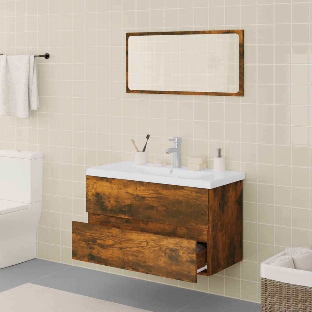 Set di Mobili da Bagno Rovere Fumo in Legno Multistrato - homemem39