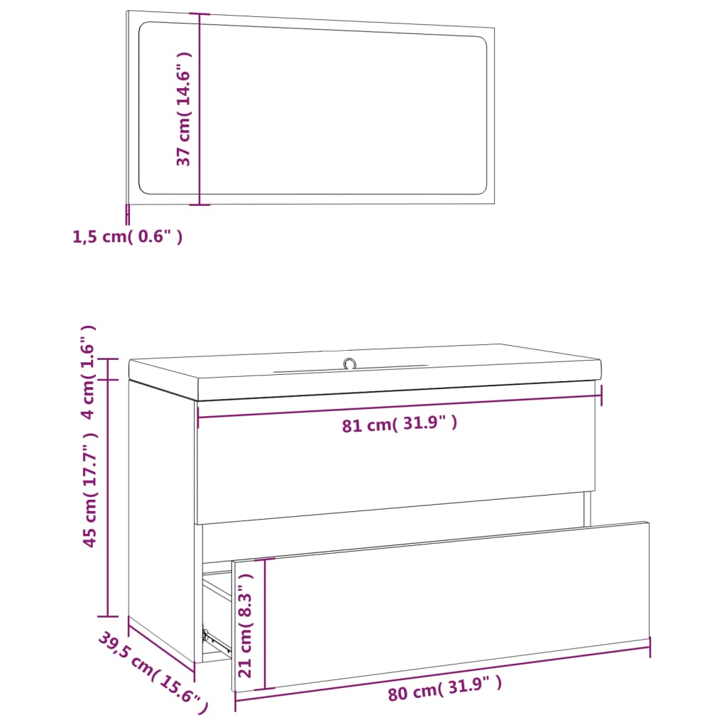 Set di Mobili da Bagno Rovere Fumo in Legno Multistrato - homemem39