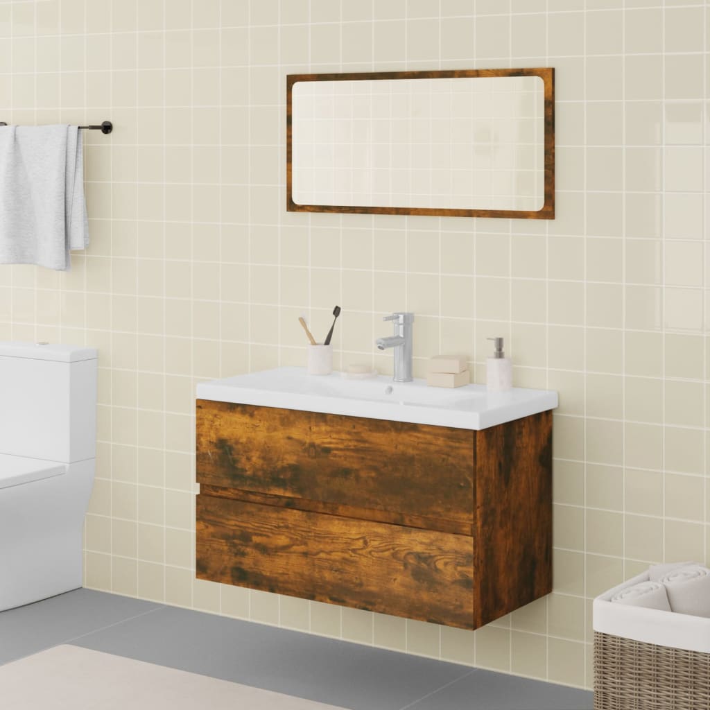 Set di Mobili da Bagno Rovere Fumo in Legno Multistrato - homemem39