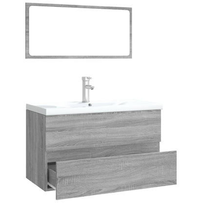 Set di Mobili da Bagno Grigio Sonoma in Legno Multistrato - homemem39