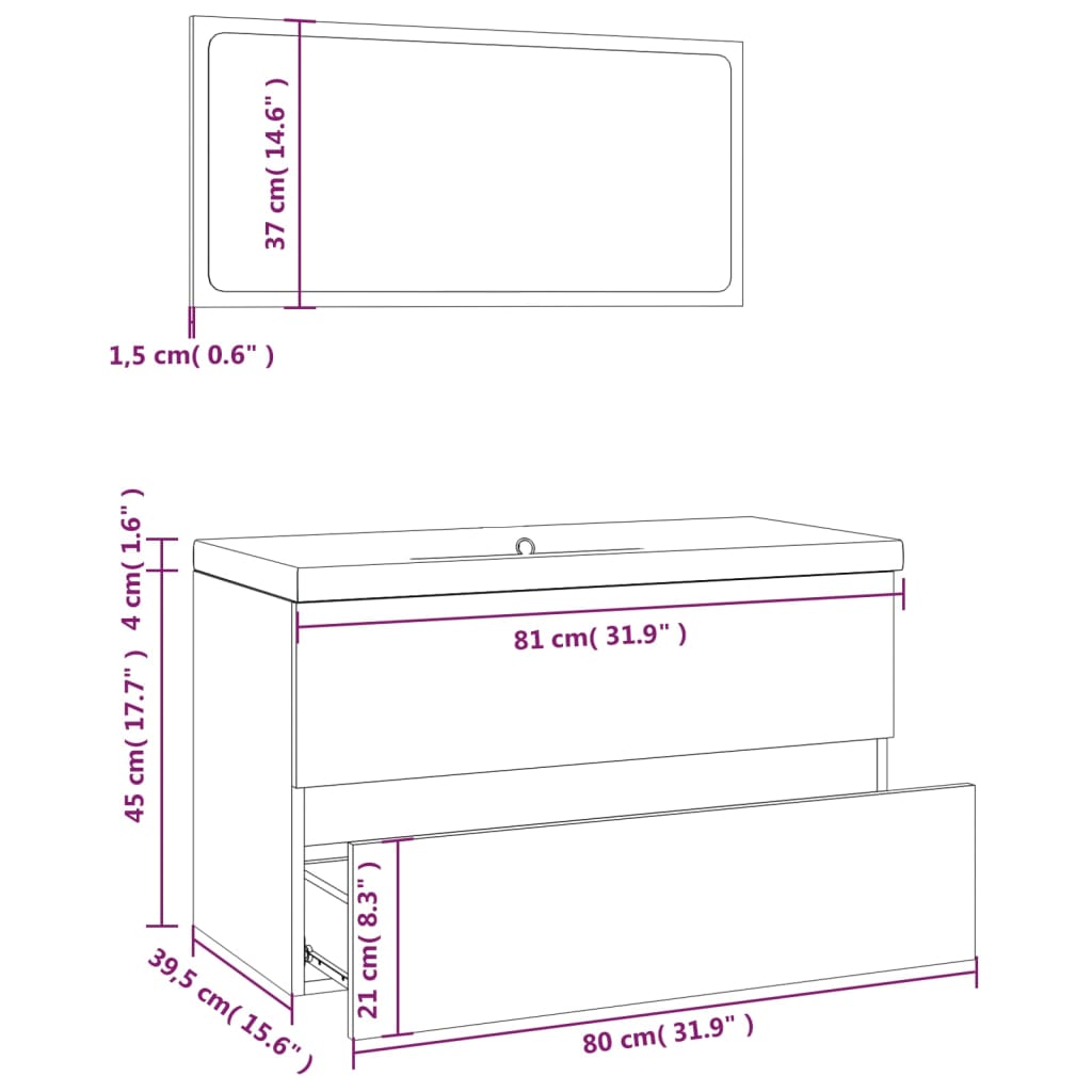 Set Mobili da Bagno Rovere Marrone in Legno Multistrato - homemem39