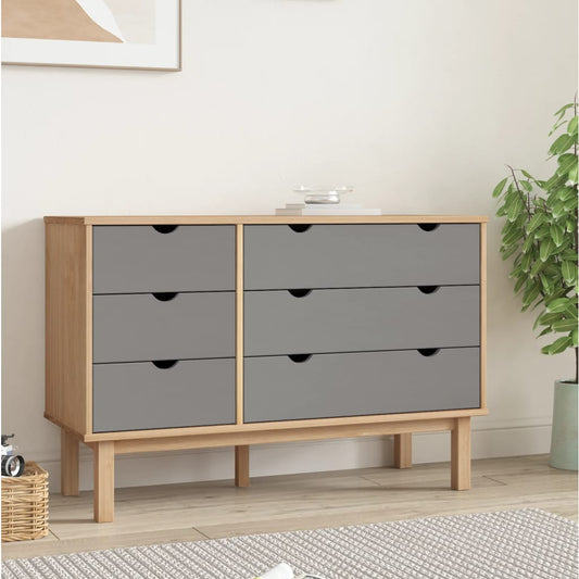 Cassettiera OTTA Marrone e Grigio 111x43x73,5 cm Legno di Pino - homemem39