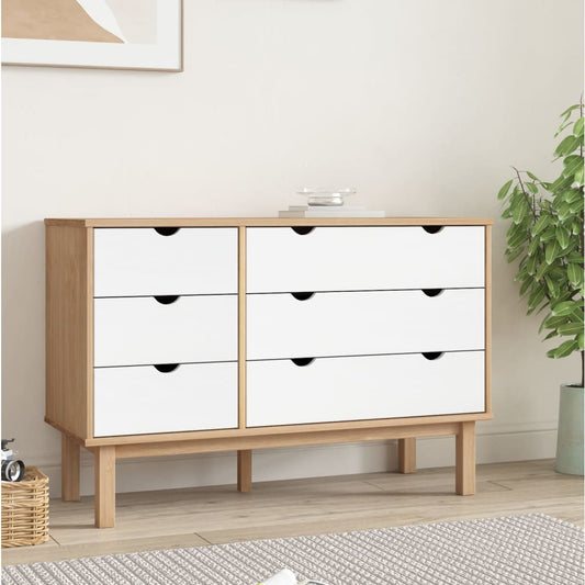 Cassettiera OTTA Marrone e Bianco 111x43x73,5 cm Legno di Pino - homemem39