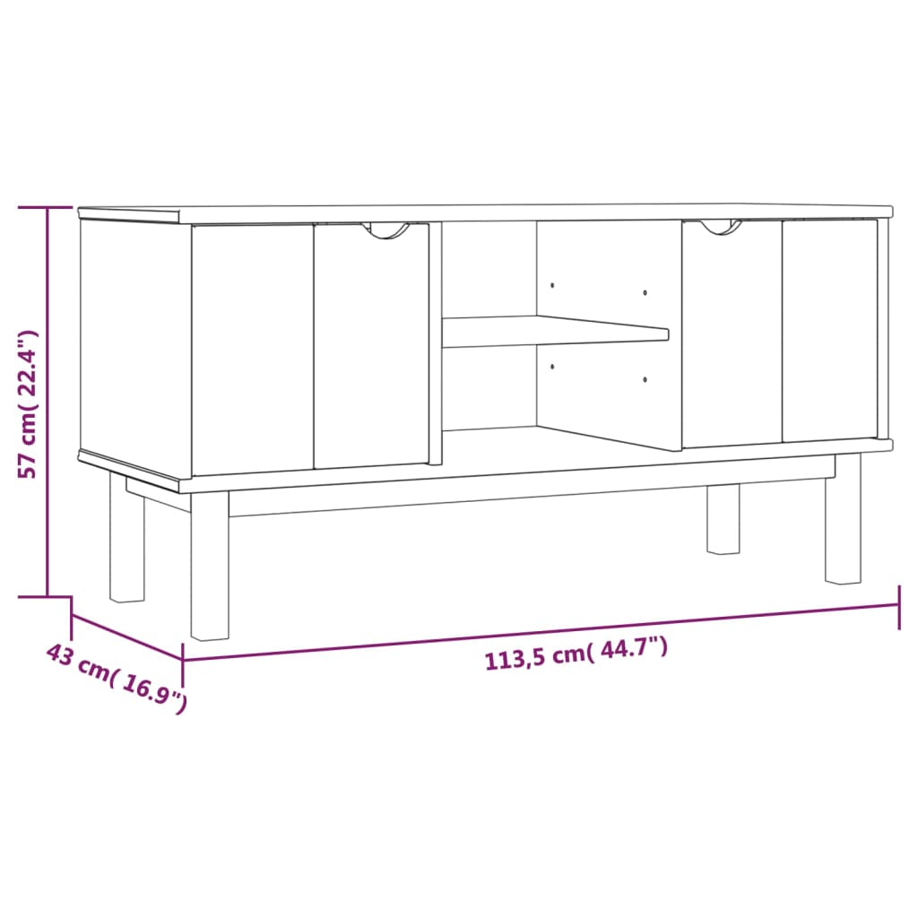 Mobile TV OTTA 113,5x43x57 cm in Legno Massello di Pino - homemem39