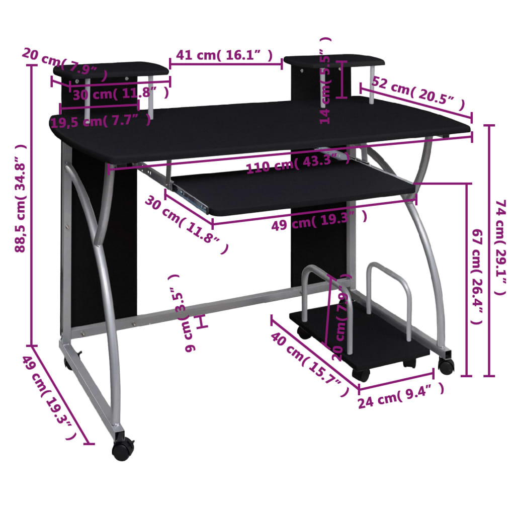 Scrivania da Computer Nera 110x52x88,5 cm in Legno Multistrato - homemem39