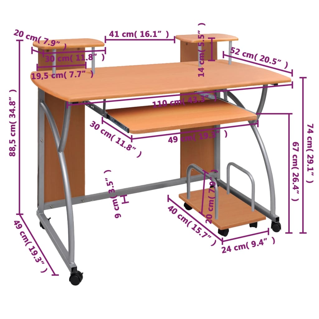 Scrivania da Computer Marrone 110x52x88,5 cm Legno Multistrato - homemem39