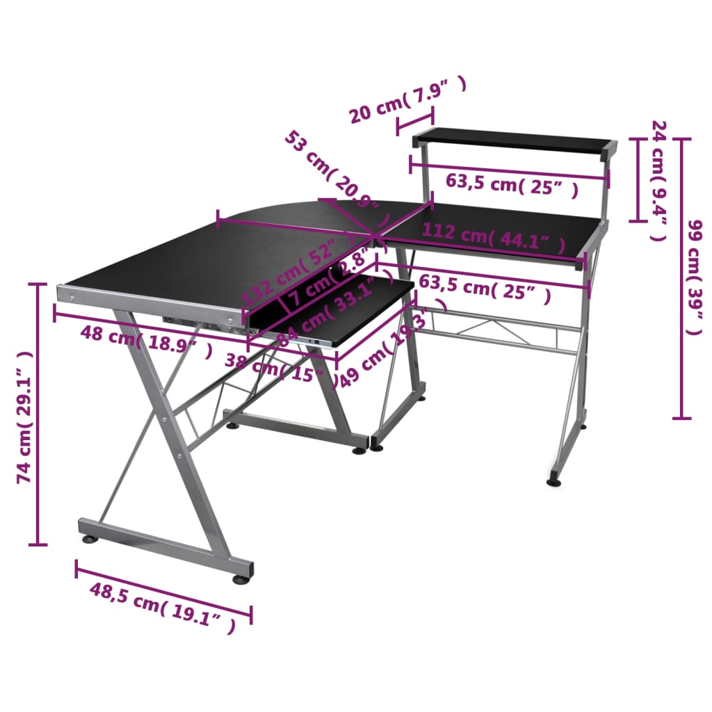 Scrivania Computer Angolare Nera 132x112x99cm Legno Multistrato - homemem39