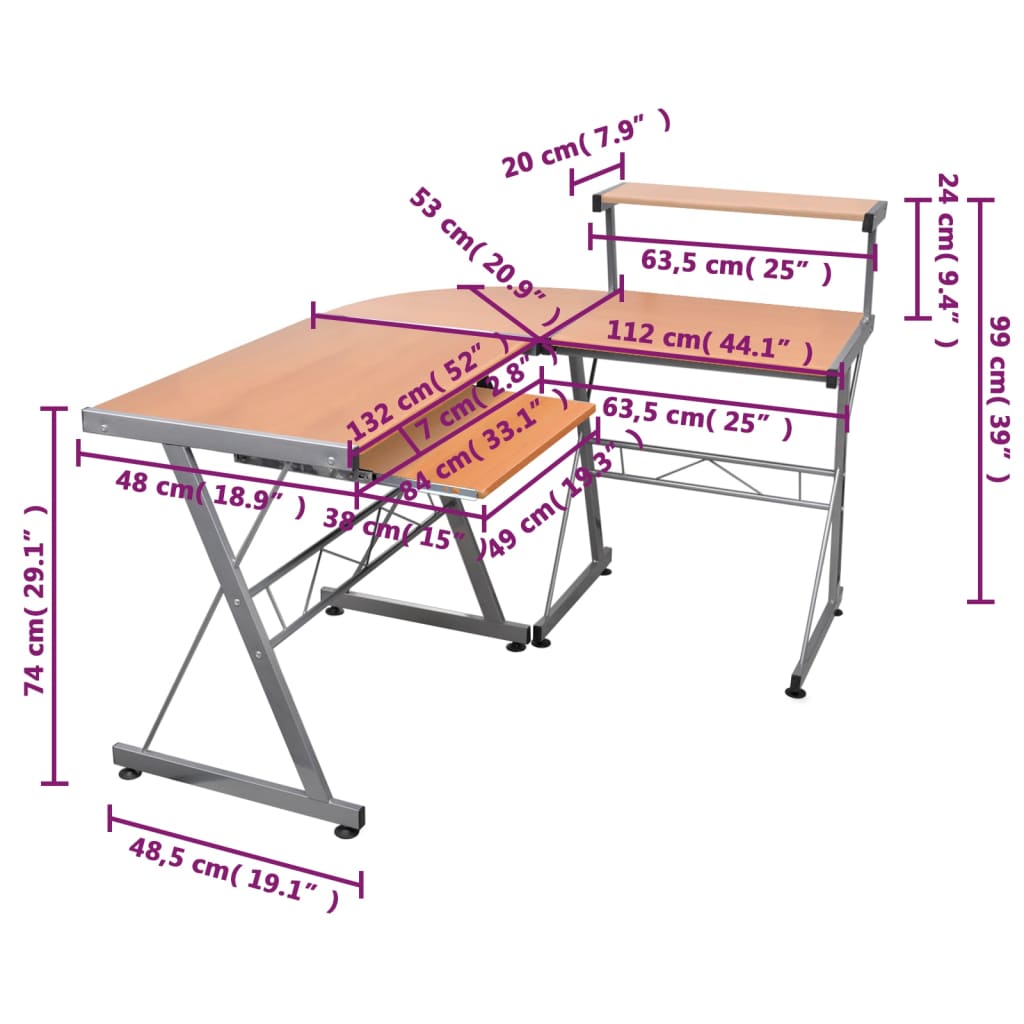 Scrivania Computer Angolo Marrone 132x112x99 Legno Multistrato - homemem39