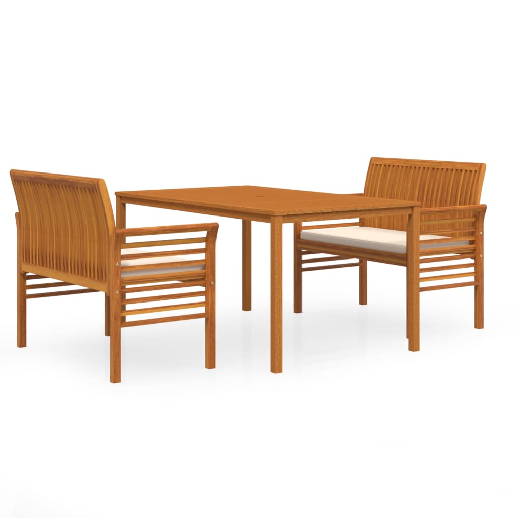 Set da Pranzo per Esterni 3pz con Cuscini Legno Massello Acacia - homemem39