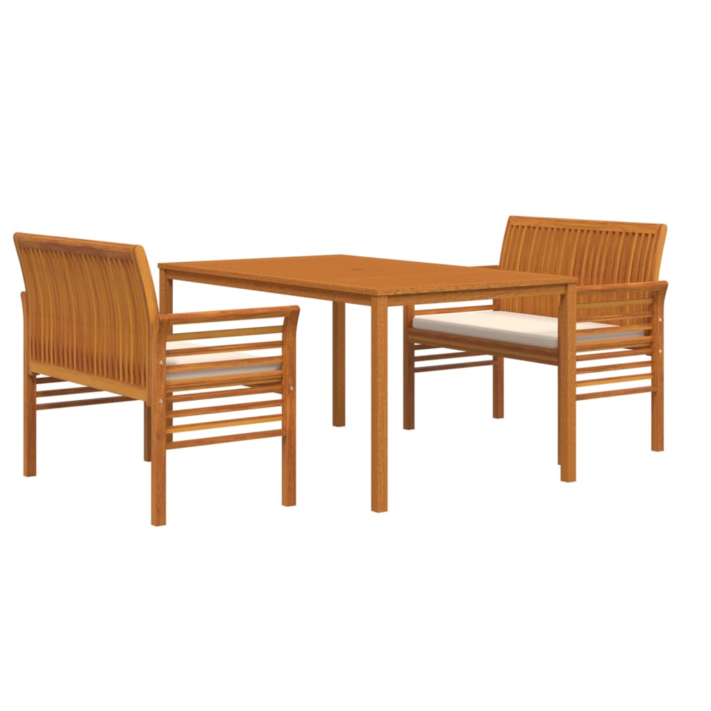 Set da Pranzo per Esterni 3pz con Cuscini Legno Massello Acacia - homemem39