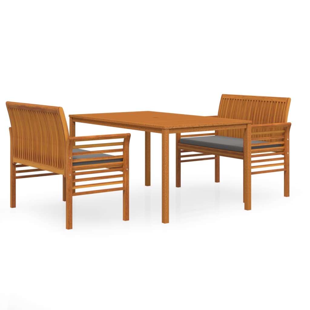 Set da Pranzo per Esterni 3pz con Cuscini Legno Massello Acacia - homemem39