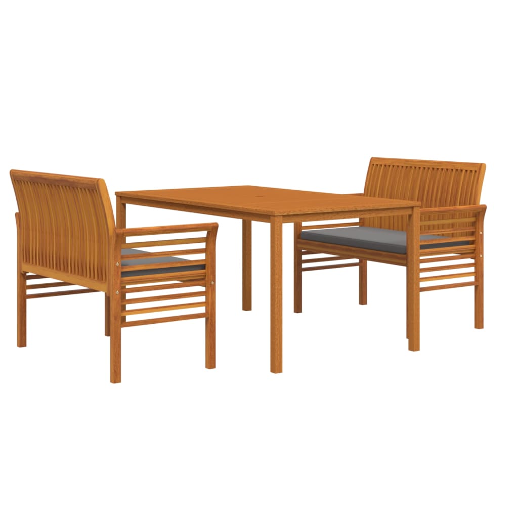 Set da Pranzo per Esterni 3pz con Cuscini Legno Massello Acacia - homemem39