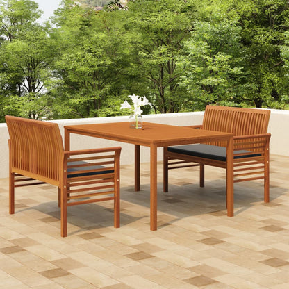 Set da Pranzo per Esterni 3pz con Cuscini Legno Massello Acacia - homemem39