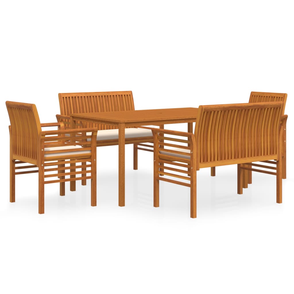 Set da Pranzo per Esterni 5pz con Cuscini Legno Massello Acacia - homemem39