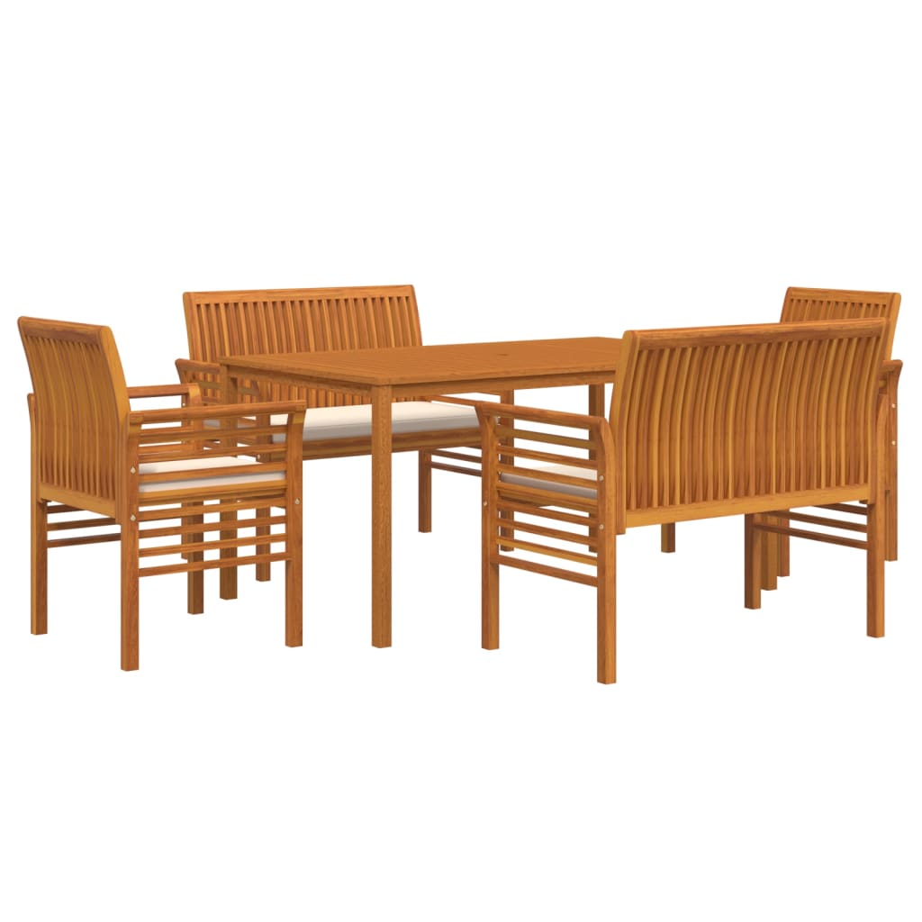 Set da Pranzo per Esterni 5pz con Cuscini Legno Massello Acacia - homemem39