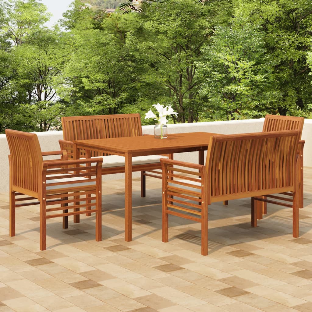 Set da Pranzo per Esterni 5pz con Cuscini Legno Massello Acacia - homemem39