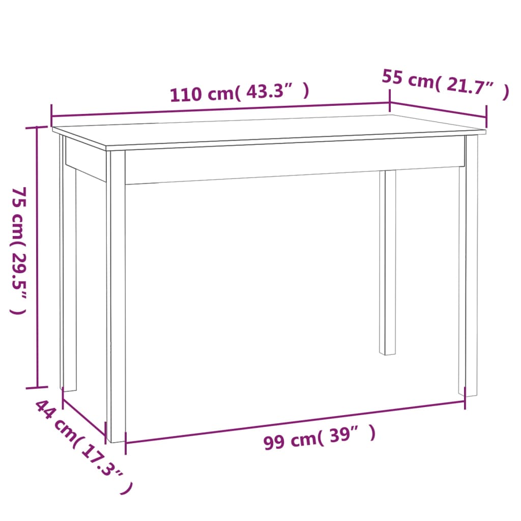 Tavolo da Pranzo Nero 110x55x75 cm in Legno Massello di Pino - homemem39